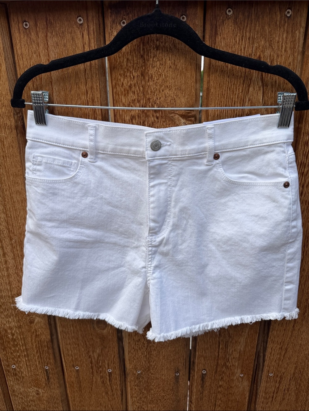 LOFT Ann Taylor Women's Frayed High Waist Boyfriend White Denim Shorts Size 26